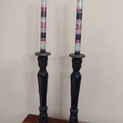 Pair of Cast Metal Candle Stick Holders 15"