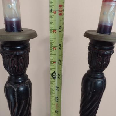Pair of Cast Metal Candle Stick Holders 15"