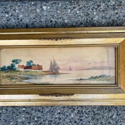 Antique Original Watercolor Bayside Painting