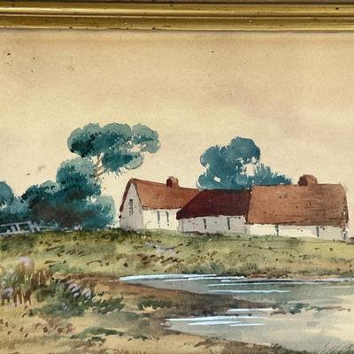 Antique Original Watercolor Bayside Painting