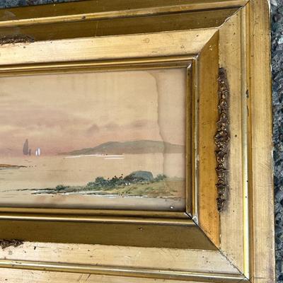 Antique Original Watercolor Bayside Painting