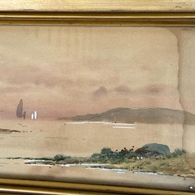 Antique Original Watercolor Bayside Painting