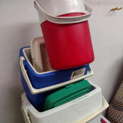 Collection of Coolers Various Sizes Mostly Coleman Brand