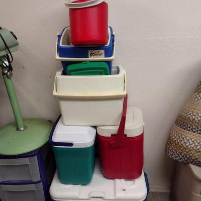 Collection of Coolers Various Sizes Mostly Coleman Brand