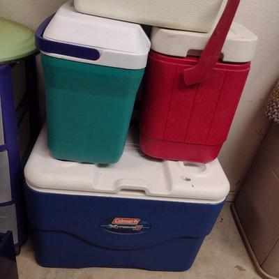Collection of Coolers Various Sizes Mostly Coleman Brand