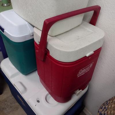 Collection of Coolers Various Sizes Mostly Coleman Brand