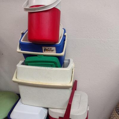 Collection of Coolers Various Sizes Mostly Coleman Brand