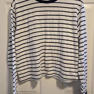 Blue and White Striped Cropped Top