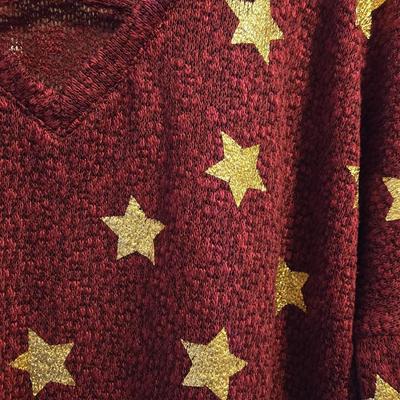Red Lightweight Sweater with Gold Stars Top