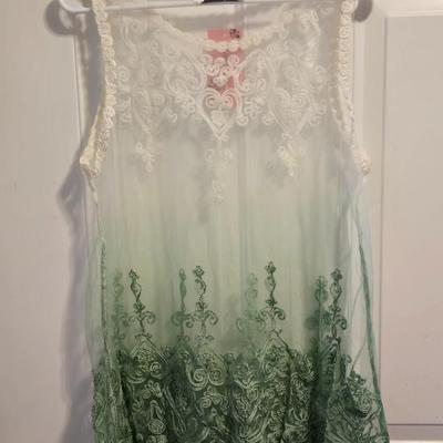 New with Tags Sheer White & Green Top