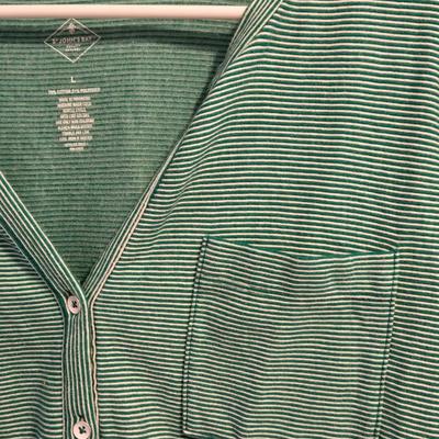 St. John's Bay Green & White Stripe Button Down Top