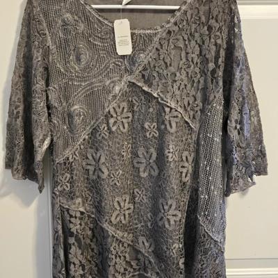 New with Tags Gray Lacy Top