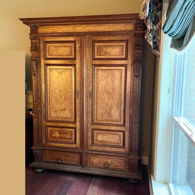 1897 ~ Five (5) Piece Oak Inlaid Solid Wood Double Twin Set ~ German ~*Read Details
