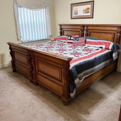 1897 ~ Five (5) Piece Oak Inlaid Solid Wood Double Twin Set ~ German ~*Read Details