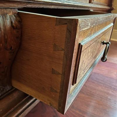1897 ~ Five (5) Piece Oak Inlaid Solid Wood Double Twin Set ~ German ~*Read Details