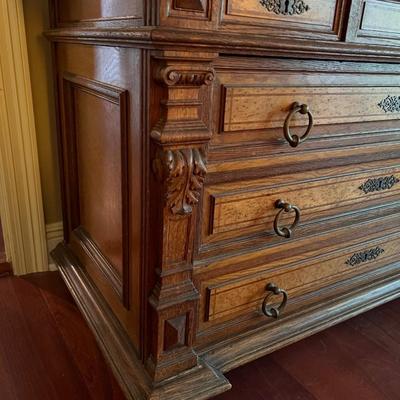 1897 ~ Five (5) Piece Oak Inlaid Solid Wood Double Twin Set ~ German ~*Read Details