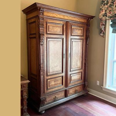 1897 ~ Five (5) Piece Oak Inlaid Solid Wood Double Twin Set ~ German ~*Read Details