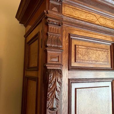 1897 ~ Five (5) Piece Oak Inlaid Solid Wood Double Twin Set ~ German ~*Read Details