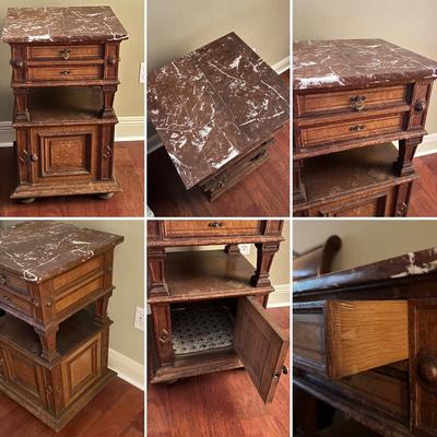 1897 ~ Five (5) Piece Oak Inlaid Solid Wood Double Twin Set ~ German ~*Read Details