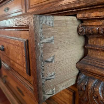 1897 ~ Five (5) Piece Oak Inlaid Solid Wood Double Twin Set ~ German ~*Read Details