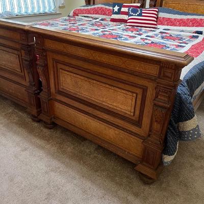 1897 ~ Five (5) Piece Oak Inlaid Solid Wood Double Twin Set ~ German ~*Read Details