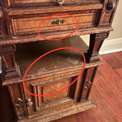 1897 ~ Five (5) Piece Oak Inlaid Solid Wood Double Twin Set ~ German ~*Read Details