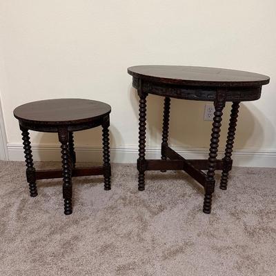 Pair (2) Solid Wood Antique Bobbin Leg Tables ~ South American (Chili)