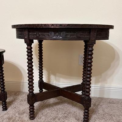 Pair (2) Solid Wood Antique Bobbin Leg Tables ~ South American (Chili)