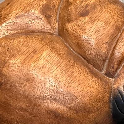Lifesize Solid Oak Sleeping Cat Figurine