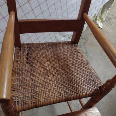 Vintage Wood Frame Rush Seat Child's Highchair