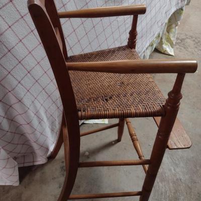 Vintage Wood Frame Rush Seat Child's Highchair