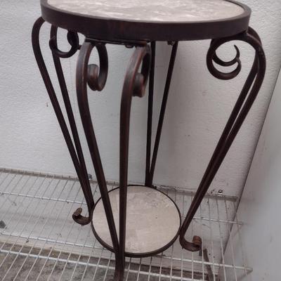 Wrought Metal Double Shelf Round Plant Stand