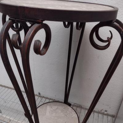 Wrought Metal Double Shelf Round Plant Stand