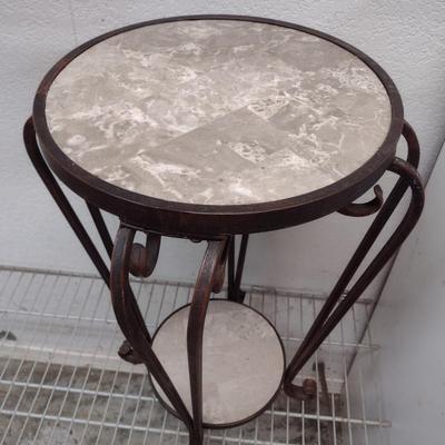 Wrought Metal Double Shelf Round Plant Stand