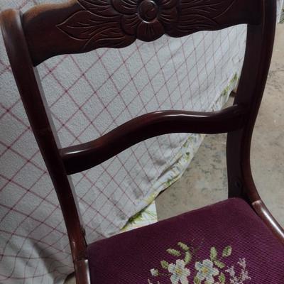 Vintage Wood Frame Chair with Needlework Seat