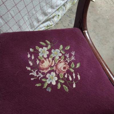 Vintage Wood Frame Chair with Needlework Seat