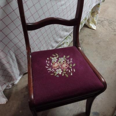 Vintage Wood Frame Chair with Needlework Seat
