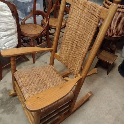 Wood Rocking Chair with Cane Seat and Back