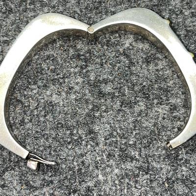 TAXCO Mexico T5-79 925 Silver Three Stipe Gold Detail Vintage Bangle Bracelet