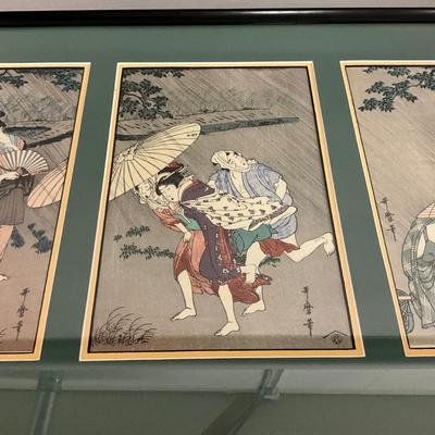 1435 Vintage Three Section Woodblock Print