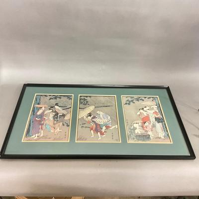 1435 Vintage Three Section Woodblock Print