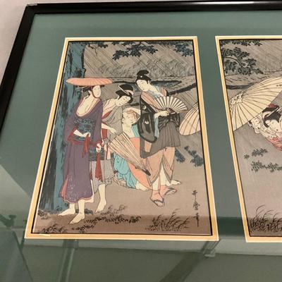 1435 Vintage Three Section Woodblock Print