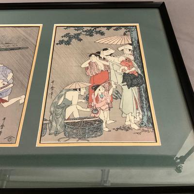 1435 Vintage Three Section Woodblock Print