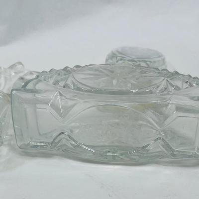 3 Vintage Glass Perfume Bottles - 2 clear glass, 1 green glass