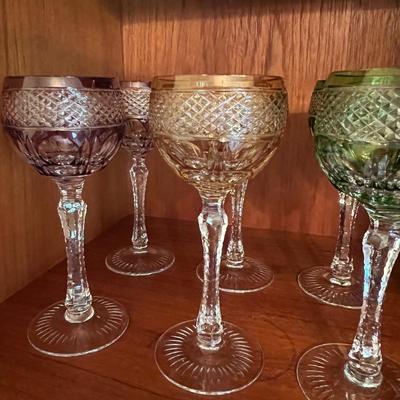 1950s Beyer Bleikristall Lead Crystal Hand Cut to Clear Hock Wine Glasses- Set of 7