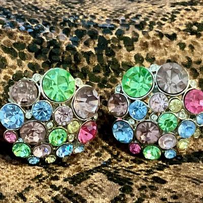 Two pair of rhinestone earrings, clip ons
