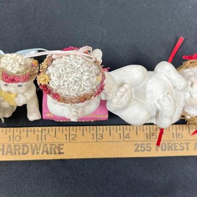 Vintage Dreamsicle Figurine Lot 7 pieces - hand painted by Kristin - Angels dried flower wreath halo