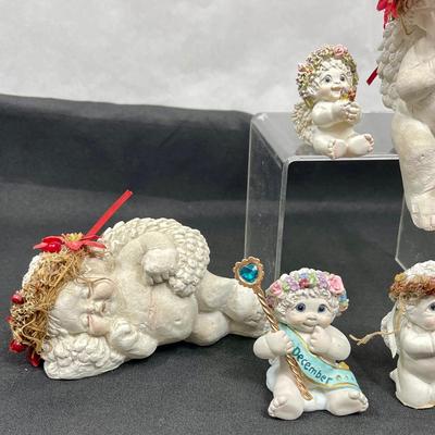 Vintage Dreamsicle Figurine Lot 7 pieces - hand painted by Kristin - Angels dried flower wreath halo