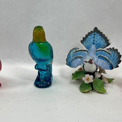Vintage Bird Figurine Lot - 3 glass perfume figural bottles, 1 Lennox Porcelain Figurine