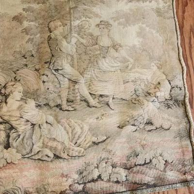 Vintage Tapestry Picnic Swinging Dogs Children Dancing 28x60